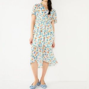 NWT Draper‎ James RSVP Smocked Waist Tiered Midi Dress Sz XXL Ivory Multi Floral